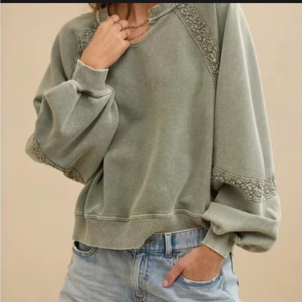 Aerie Sage Hey Crochet Sweatshirt